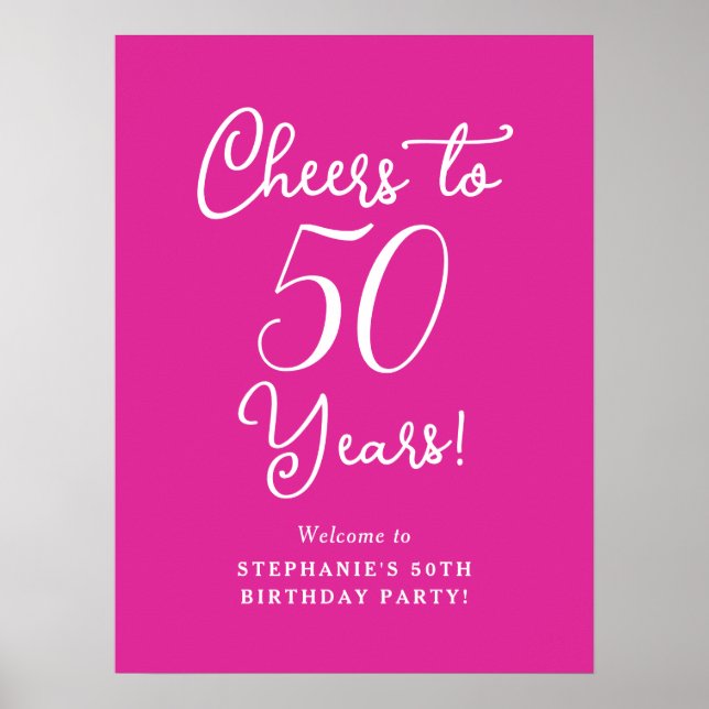 Rosa Cheers till 50 år 50:e födelsedagsvälkomstsky Poster (Framsidan)
