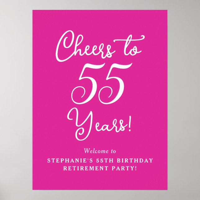 Rosa Cheers till 55 år Pension Party Poster (Framsidan)
