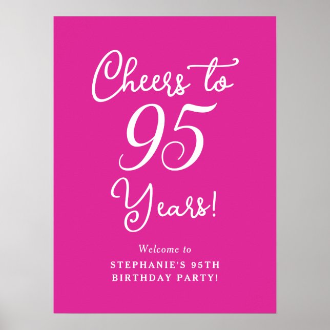 Rosa Cheers till 95 års 95:e födelsedagsvälkomstsk Poster (Framsidan)