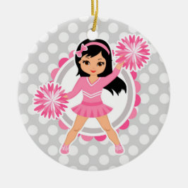 Rosa Cheerwriter Black Hair - Cute Cheer Julgransprydnad Keramik