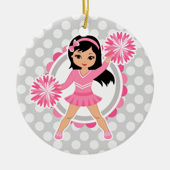 Rosa Cheerwriter Black Hair - Cute Cheer Julgransprydnad Keramik (Framsidan)