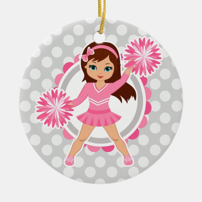 Rosa Cheerwriter Brunette - Cute Cheer Julgransprydnad Keramik (Framsidan)