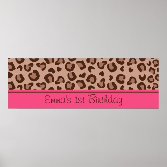 Rosa Cheetah Birthday Banner Poster (Framsidan)