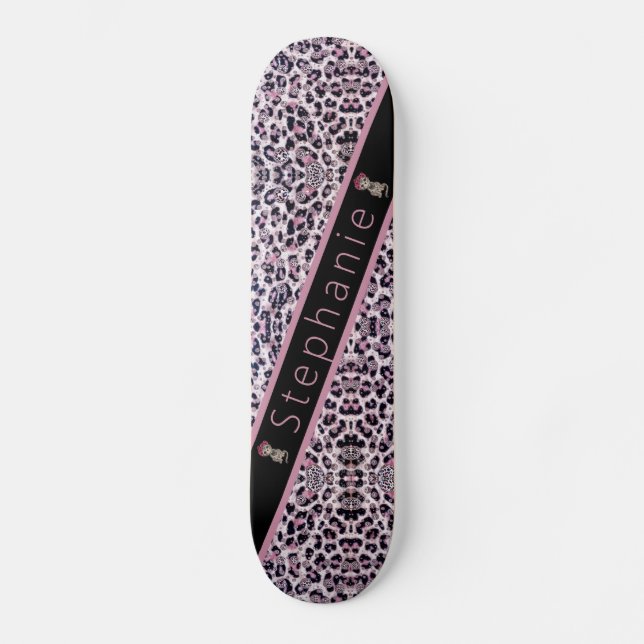 Rosa Cheetah Mini Skateboard Bräda 18,5 Cm (Framsida)