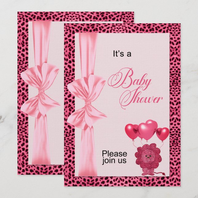Rosa Cheetah Print Baby Shower Inbjudningar (Fram/baksida)