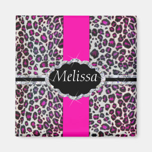 Rosa Cheetah Print Diamond Monogram Magnet