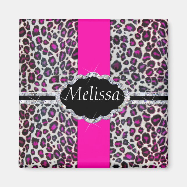 Rosa Cheetah Print Diamond Monogram Magnet (Framsidan)