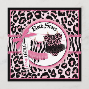 Rosa Cheetah Rockstjärna Tutu-Twillingar Babykläde Inbjudningar