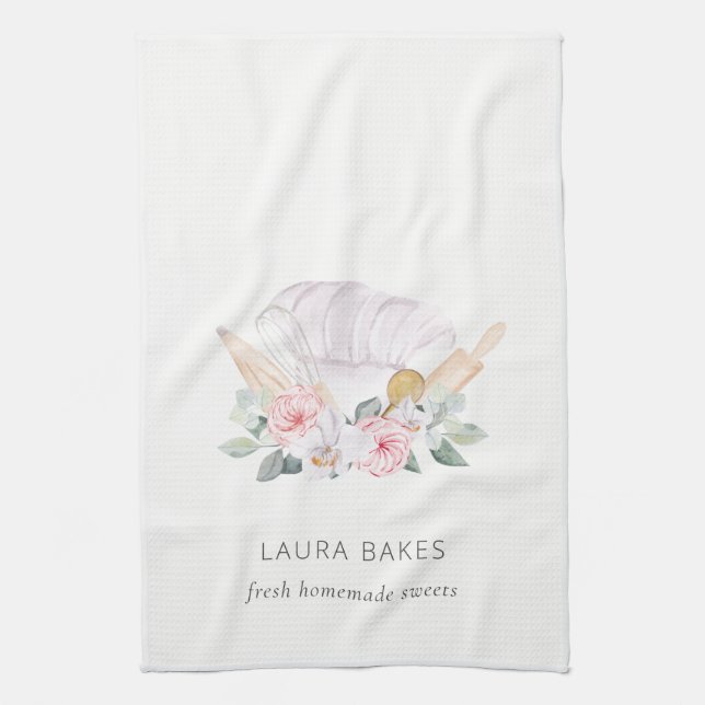  Rosa Chef Hat Catering Blommigt Roller Whisk Kökshandduk (Vertikal)