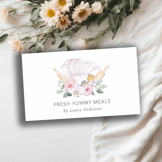  Rosa Chef Hat Catering Blommigt Roller Whisk Visitkort (Skapare uppladdad)