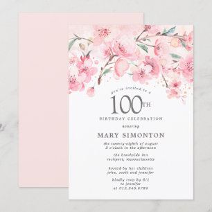  Rosa Cherry Blommar Blommigt 100 på födelsedagen Inbjudningar