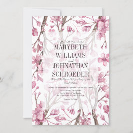 Rosa Cherry Blommar Blommigt Bröllbjudan till  Che Inbjudningar
