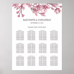 Rosa Cherry Blommar Blommigt Bröllop Sittdiagram f Poster
