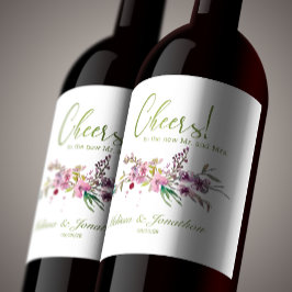 Rosa Cherry Blommar Blommigt Bröllop Vin-etikett Vinflaska Etikett