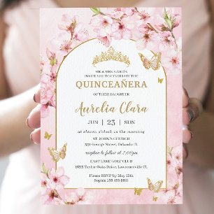 Rosa Cherry Blommar Blommigt Quinceañera Sweet 16 Inbjudningar