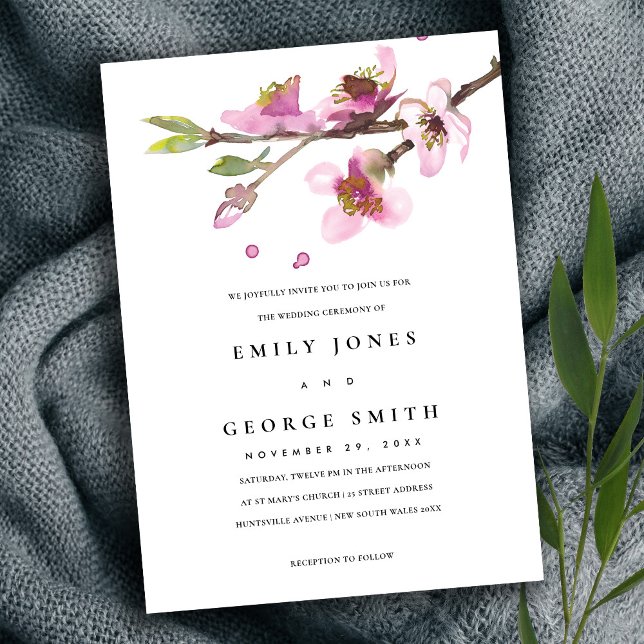  ROSA CHERRY BLOMMAR BLOMMIGT WEDDING INVITE TACK KORT (Skapare uppladdad)