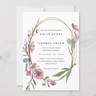 ROSA CHERRY BLOMMAR BLOMMIGT WREATH WEDDING INVITE TACK KORT