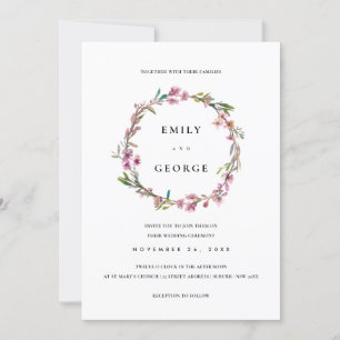 ROSA CHERRY BLOMMAR BLOMMIGT WREATH WEDDING INVITE TACK KORT