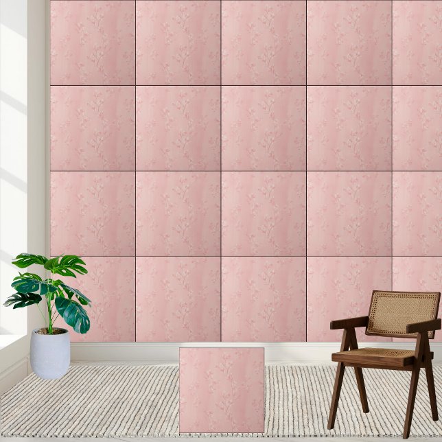 Rosa Cherry Blommar Blommönster Kakelplatta (Pink Cherry Blossom Floral Pattern Ceramic Tile)