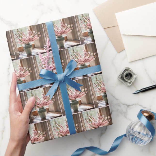 Rosa Cherry Blommar Bouquet Presentpapper (Gifting)