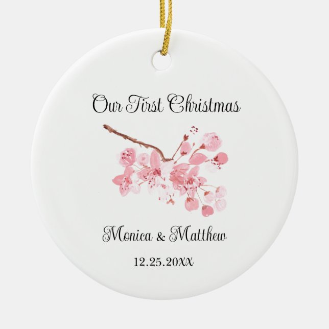 Rosa Cherry Blommar Bröllop Gift Sakura Japan Julgransprydnad Keramik (Framsidan)