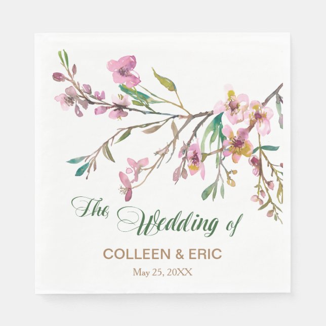 Rosa Cherry Blommar Bröllop Pappersservett (Framsidan)