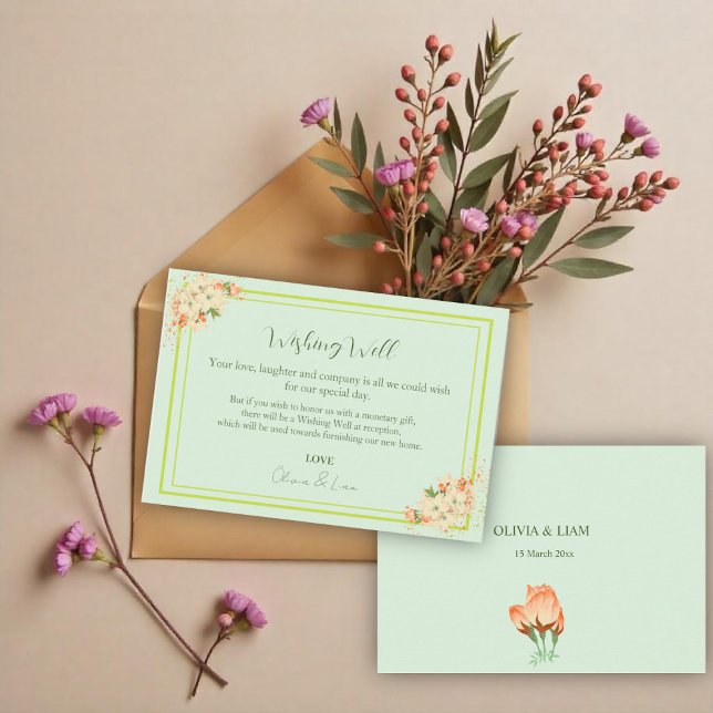 Rosa Cherry Blommar , Bröllop Wishing well Tack Kort (Skapare uppladdad)
