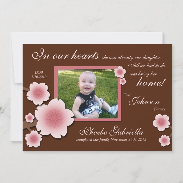 Rosa Cherry Blommar & Brown Adoption Meddelanden (Framsida)