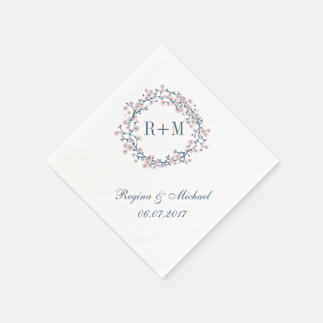 Rosa Cherry Blommar Flower Bröllop Napkin Pappersservett (Hörn)