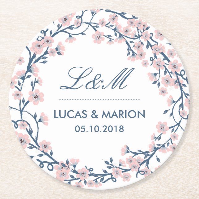 Rosa Cherry Blommar Flower Bröllopsfest Underlägg (Framsidan)