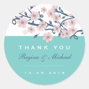 Rosa Cherry Blommar Flower Wedding Favor Sticker Runt Klistermärke