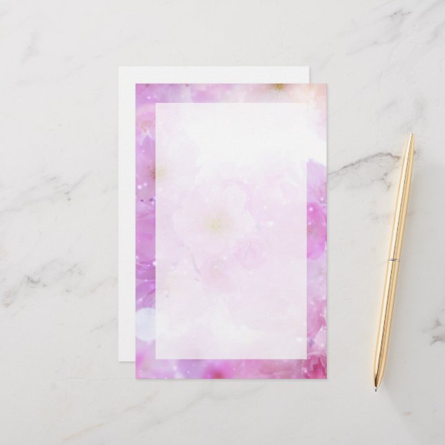 Rosa Cherry Blommar Flowers Photo Brevpapper (Fram/Back In Situ)