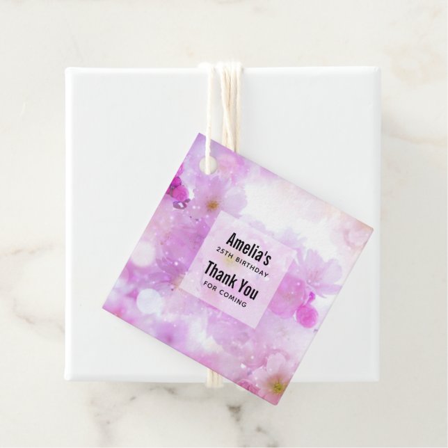 Rosa Cherry Blommar Flowers Photo Tack Gåvor Etiketter (På plats)