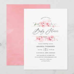 Rosa Cherry Blommar Geometric Baby Shower Inbjudningar