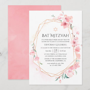 Rosa Cherry Blommar Geometric Bat mitzvah Inbjudningar