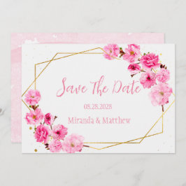 Rosa Cherry Blommar Geometric Save the Date Card Inbjudningar