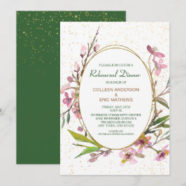 Rosa Cherry Blommar Guld Ram Rehearsal Dinner Inbjudningar