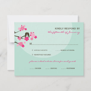 Rosa Cherry Blommar Love birds Bröllop OSA Card Kort