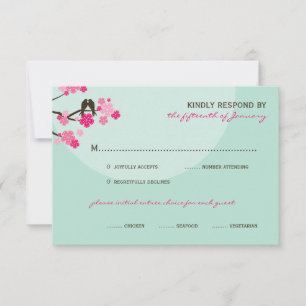 Rosa Cherry Blommar Love birds Bröllop OSA Card Kort