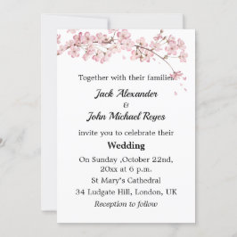 Rosa Cherry Blommar Minimalist Gay Bröllop bjudand Inbjudningar