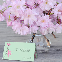 Rosa Cherry Blommar Mint Grönt Placeringskort