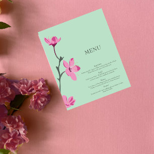 Rosa Cherry Blommar Mint Grönt Quinceanera Menu Flygblad