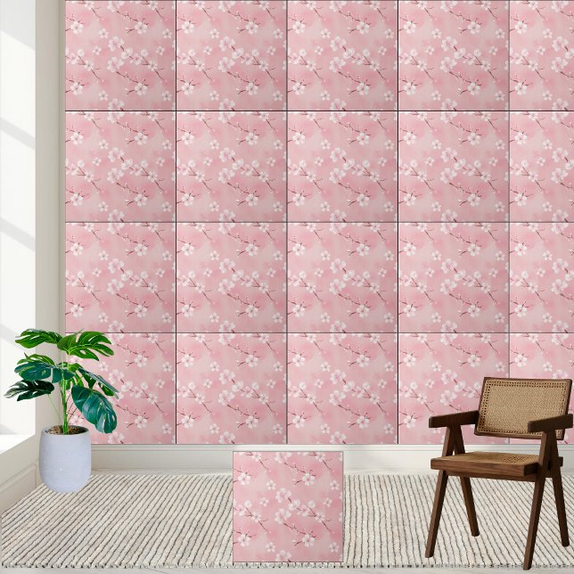 Rosa Cherry Blommar Mönster Ceramic Tile Kakelplatta (Pink Cherry Blossom Pattern Ceramic Tile)
