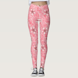 Rosa Cherry Blommar Mönster Leggings