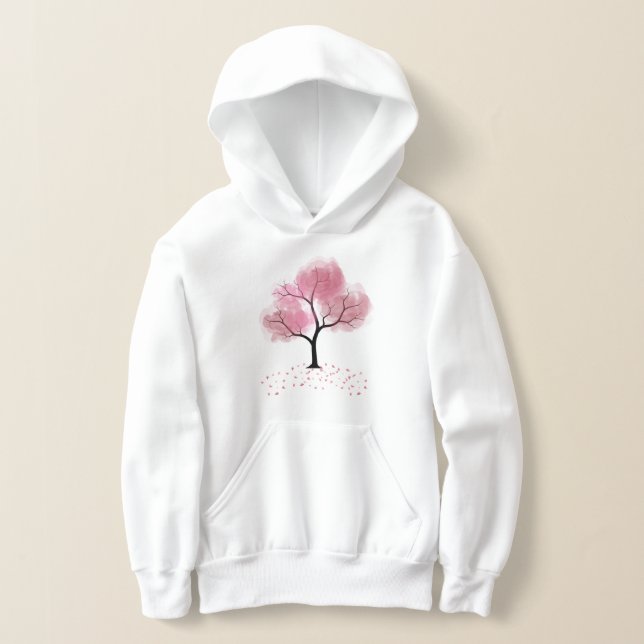 Rosa Cherry Blommar Mörk Trunk Flower Petals T Shirt (Laydown)