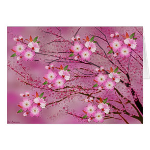 Rosa Cherry Blommar Origami Art OBS Kort
