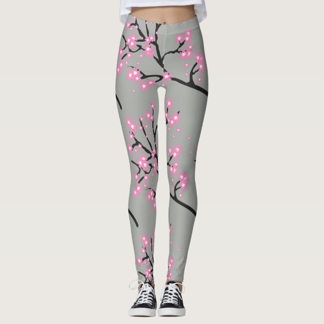 Rosa Cherry-Blommar på Grenar Leggings (Framsida)