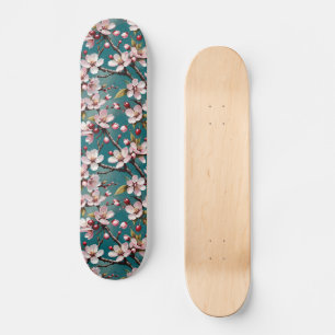 Rosa Cherry-Blommar på Moody bakgrund Mini Skateboard Bräda 18,5 Cm