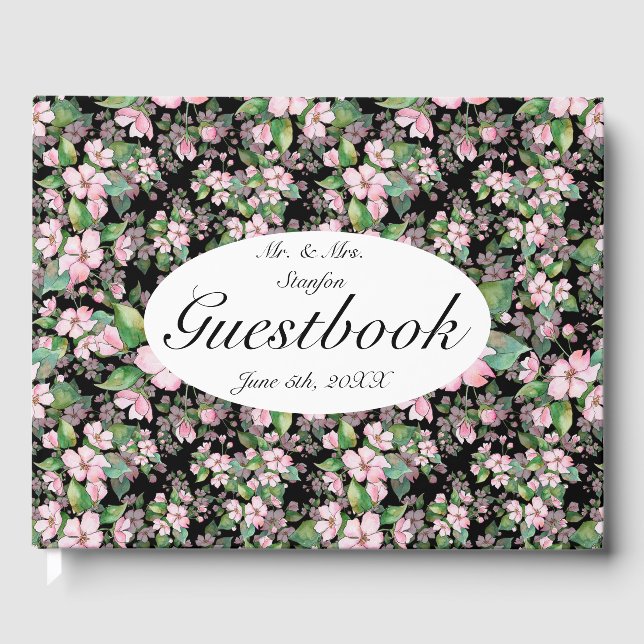 Rosa Cherry-Blommar på Svarta Bröllop-gästen Bok (Framsida)