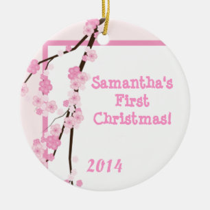 Rosa Cherry Blommar Personlig Namn Ornament